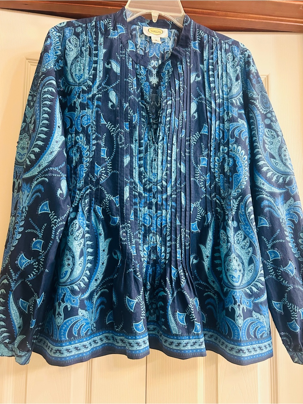 Talbots Blue Paisley Pintuck Front Blouse